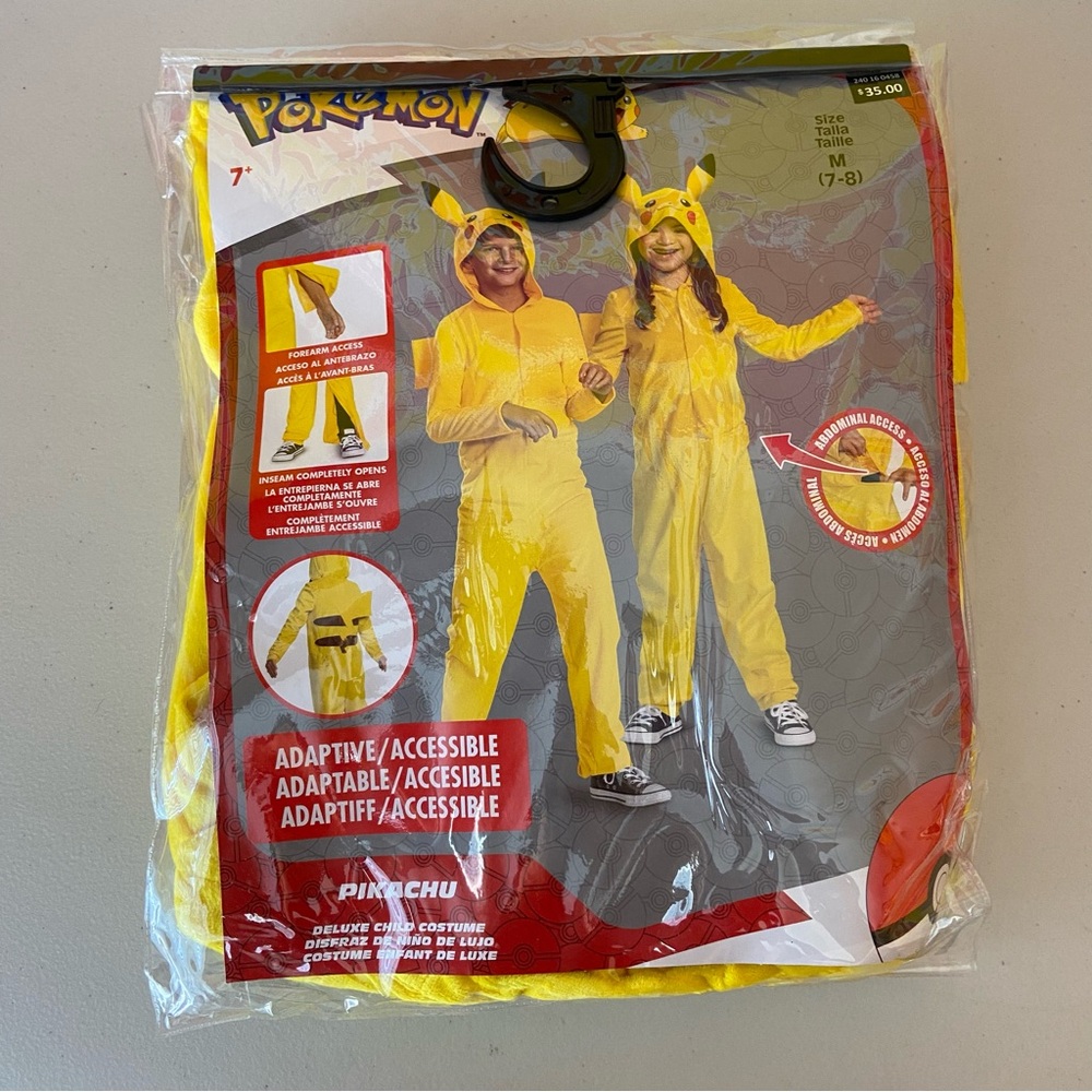 Pokemon Pikachu Hooded Yellow Adaptive Halloween Dress Up Costume Jumpsuit 7-8